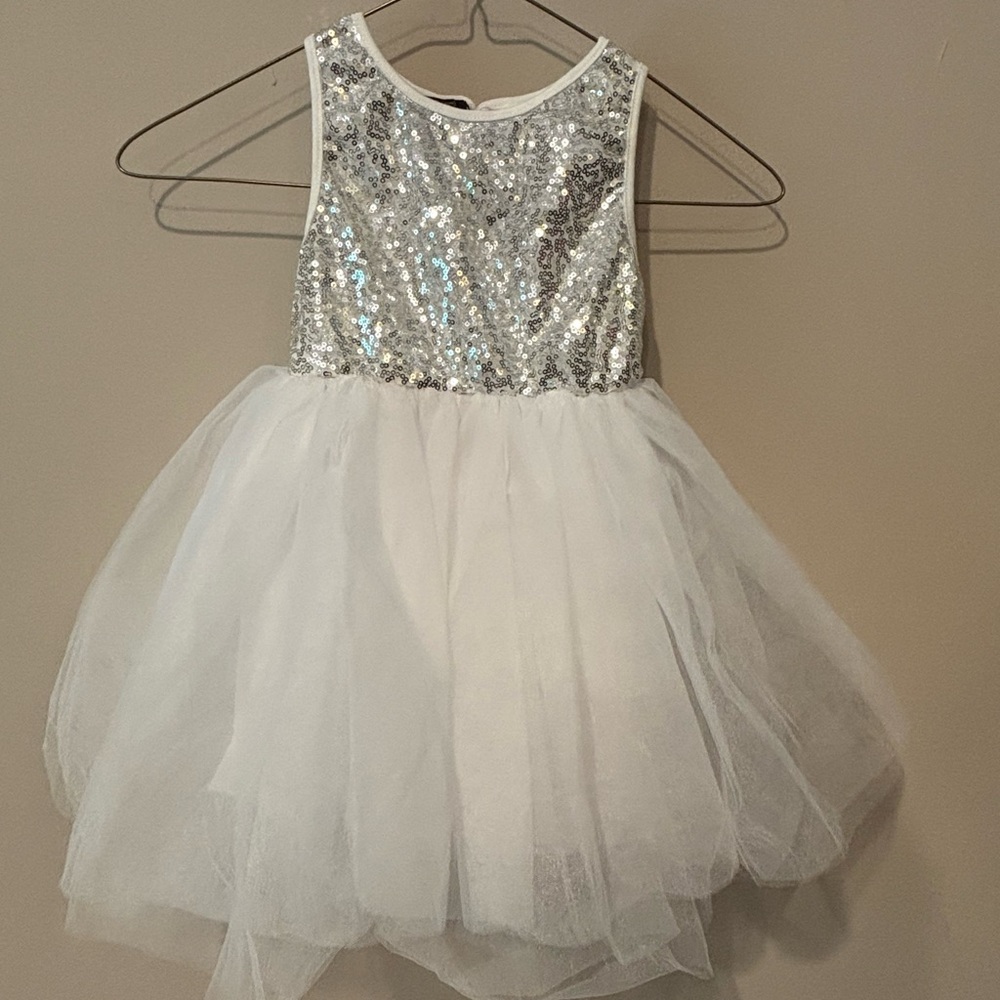 Sparkling Silver and White Kids Formal Dress